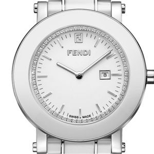 💎FENDI 💎 WHITE CERAMIC VVS DIAMOND OROLOGI 36MM ROUND FACE WATCH